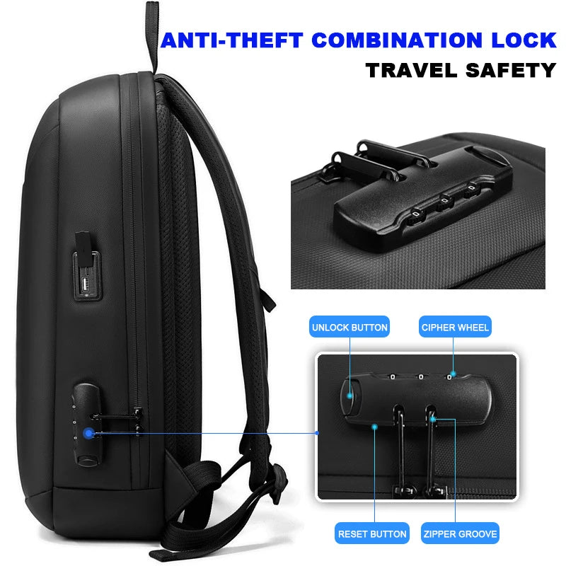 SWISS Travel Business Backpack Expandabl USB Laptop Waterproof Password Lock Bag