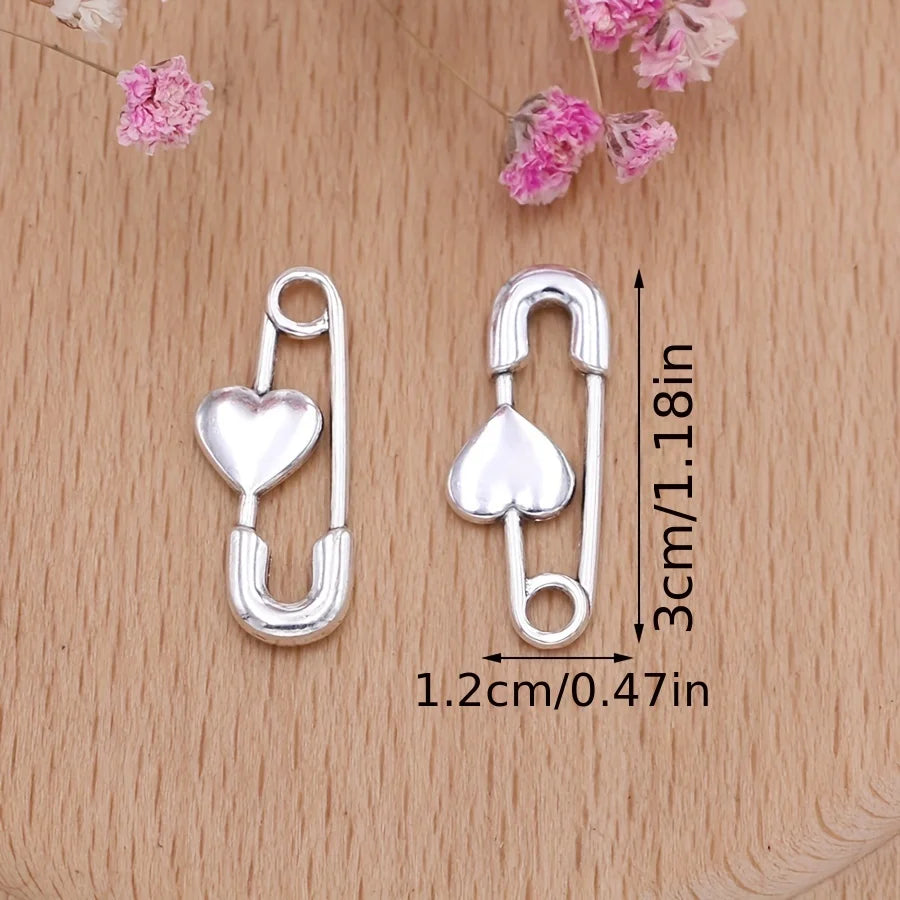 10Pcs Silver Plated Pin Brooch Charms DIY Pendants for Jewelry Making Handmade Necklace Earrings Accessories