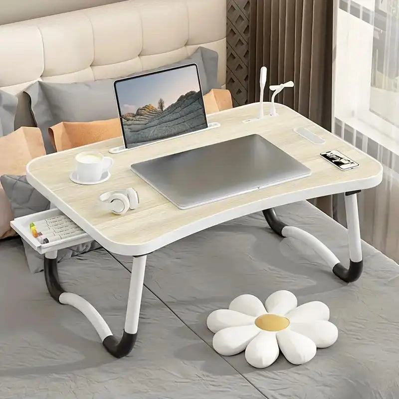 Portable Laptop Desk USB Light, Small Fan, Cup Holder Tablet Slot Lifting Handle