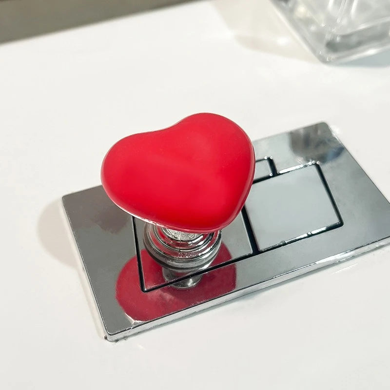 2pcs Handle Toilet Press Button, Heart Shaped Press Tank Push Switch, Toilet Lid Lifter, Practical Bathroom Accessory