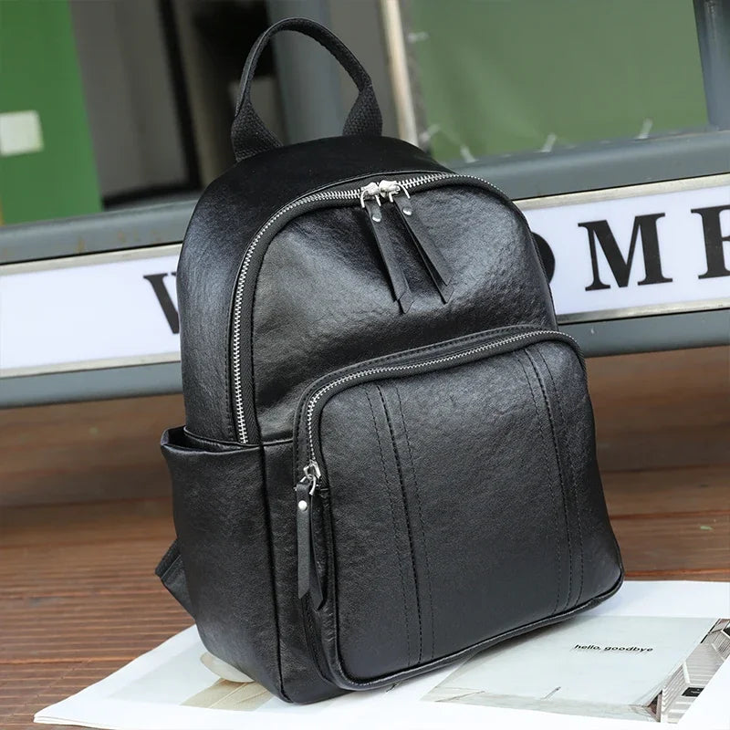 Women Cow Genuine Leather Backpacks Lady Cowhide Design Large Capacity Bags Female Retro Versatile Backpacks Ladies Fashion Bag