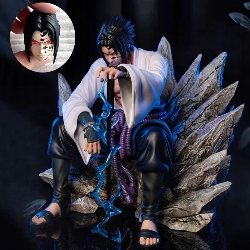 7in NARUTO Uchiha Sasuke Mantra Seal Action Figure Sitting Pose PVC Model Statue