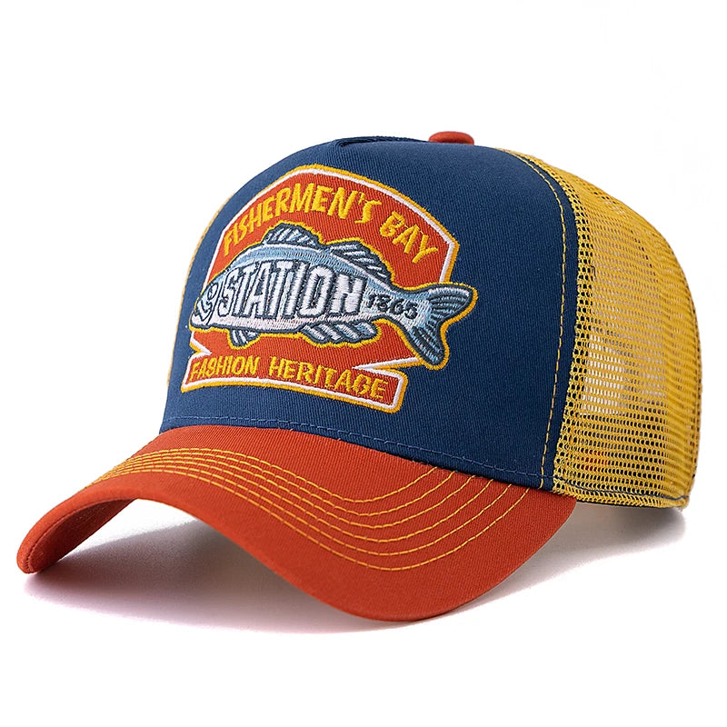 Hot Sale Unisex Breathable Mesh Trucker Cap, Big Fish Fisherman Sports Back Hats