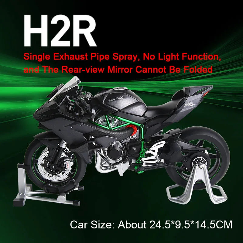 Large 1:9 Kawasaki H2R Alloy Motorcycle Diecast Car Model Toy Front Wheel Steering Shock Absorption Motorbick Adult Gift for Boy