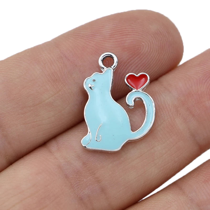 10Pcs Gold Plated Pink Enamel Cat Charms Pendant Jewelry Making Earrings Bracelet Necklace Accessories DIY Craft 20x16mm