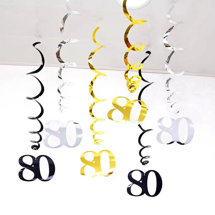 6pcs/set Spiral 18 21 25 30 40 50 60 70 80 90 Years Birthday Swirls Hanging Ornament Birthday Hanging Garland Party Decoration