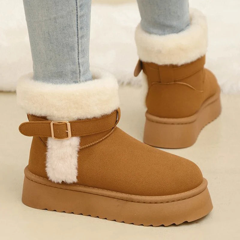 Ankle Strap Detor Snow Boots for Women Winter Chic Faux Suede Platform Snow Boots Woman Non Slip Warm Plush Booties Mujer