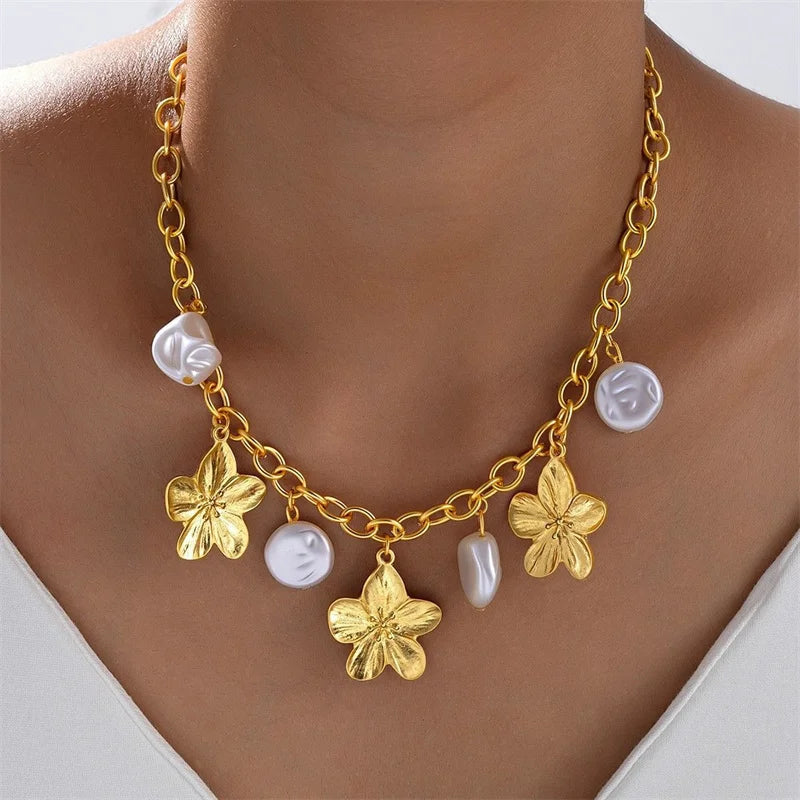 New Elegant Cute Bow Pendant Necklace Set for Women Classic Simple Design Flower Multi-layer Necklaces Daily Party Jewelry Gift