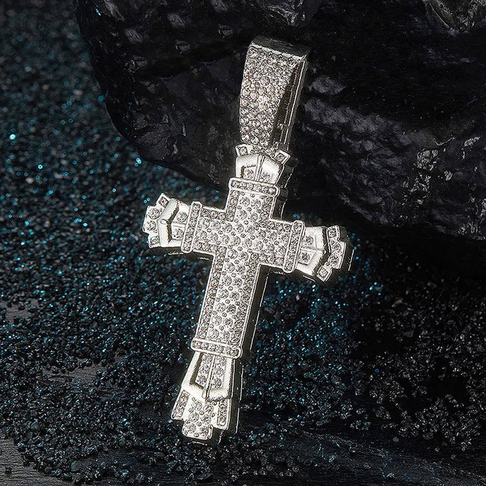 Men Women Shiny Cross Pendant Necklace With Miami Cuban Chain Link Hip Hop Iced Out Bling Fashion Exquisite Charm Jewelry Gift