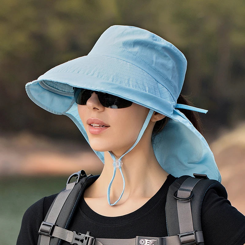 European and American summer women's mountaineering big brimmed fisherman hat for outings, sun protection hat, outdoor sun hat