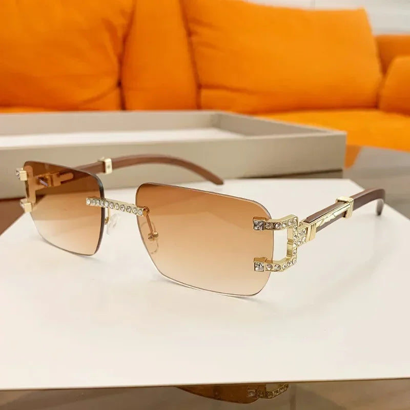 JNPCXI Fashion Luxury Brand Designer Rimless Diamond Sunglasses Women Crystal Rhinestone Square Sun Glasses for Female