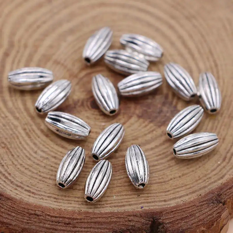 20Pcs Silver Plated Oval Loose Spacer Beads for Jewelry Making Bracelet DIY Handmade Accessories Necklace
