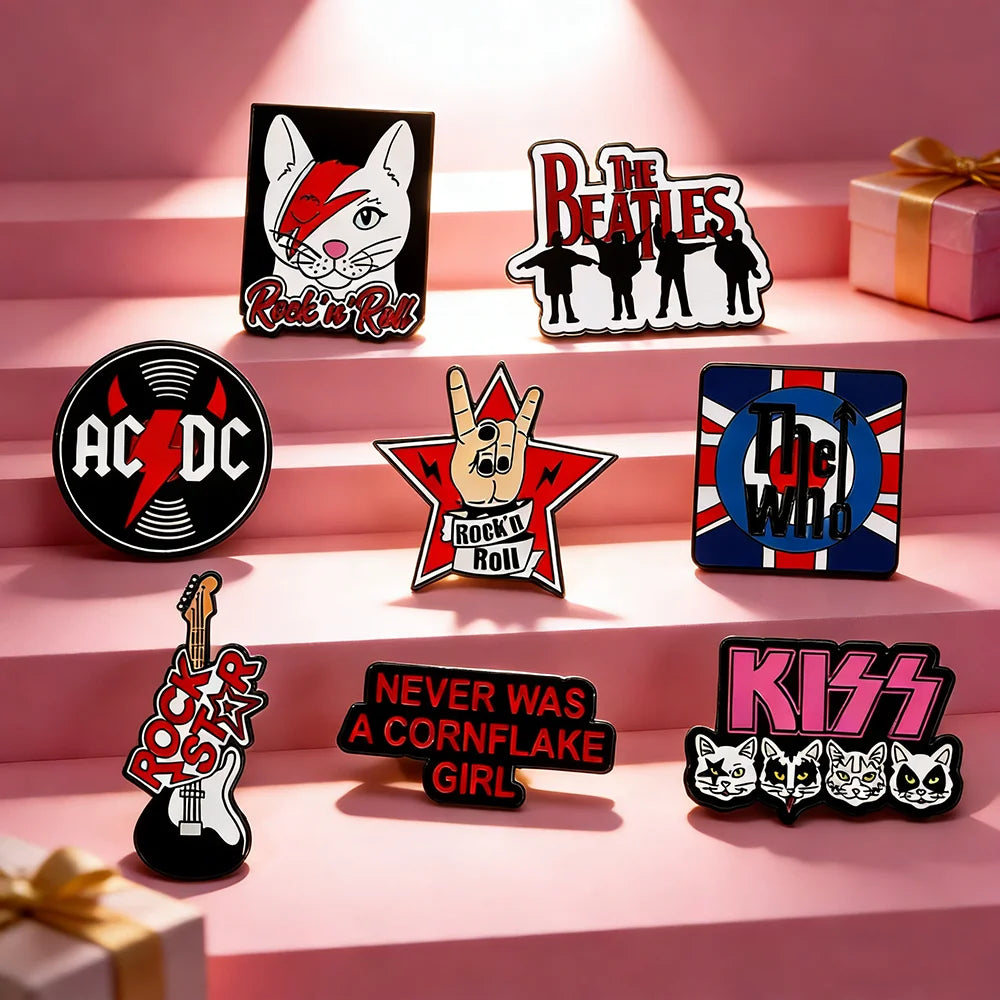 8pcs Cartoon Anime Rock Band Metal Badge Set Creative Fashion Brooch Pins for Clothing Jewelry Gift for Fans And Friends