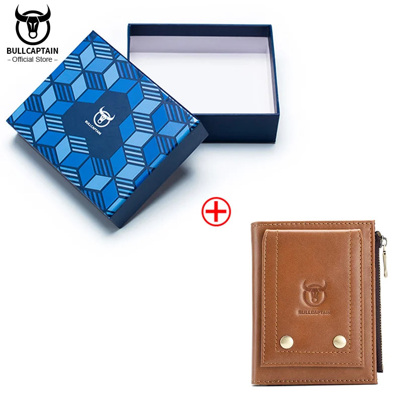 BULLCAPTAIN New Small Wallet Genuine Leather Wallets Coin Purse Quality Short Male Money Bag Rifd Hardware Pull Card Walletes