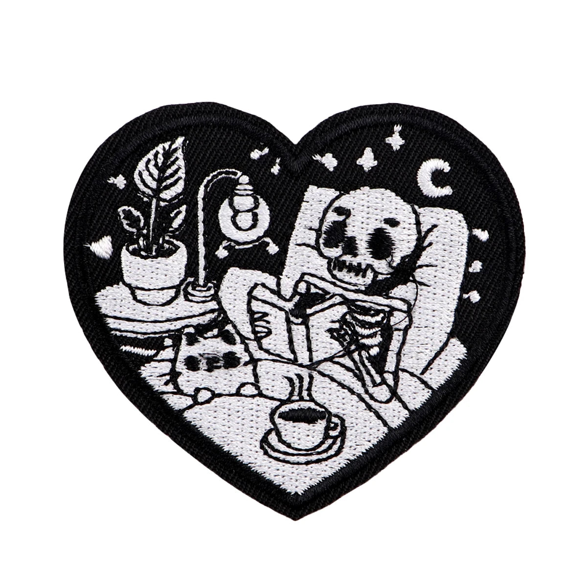 Skeleton and Cat Iron On Patch Clothes Patch For Clothing Reading Embroidered Patch Garment Apparel Accessories Sewing Stickers