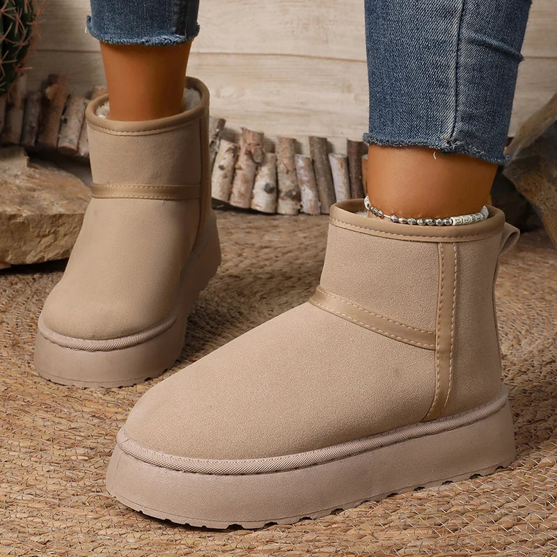 Faux Suede Platform Winter Boots for Women Warm Thicken Plush Anti Slip Snow Boots Woman Comfy Sliop On Thick Sole Ankle Booties