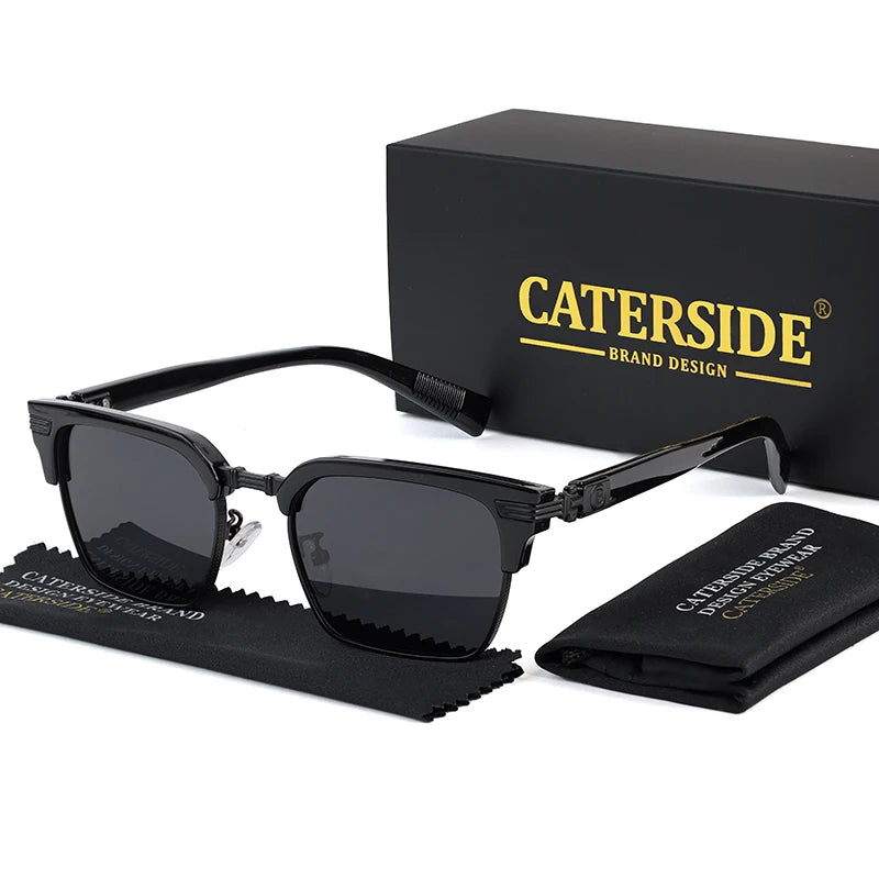 CATERSIDE Vintage Square Sunglasses Men Metal Half Frame Fashion Women Sun Glasses Travel Party Business UV400 Brand Eyewear