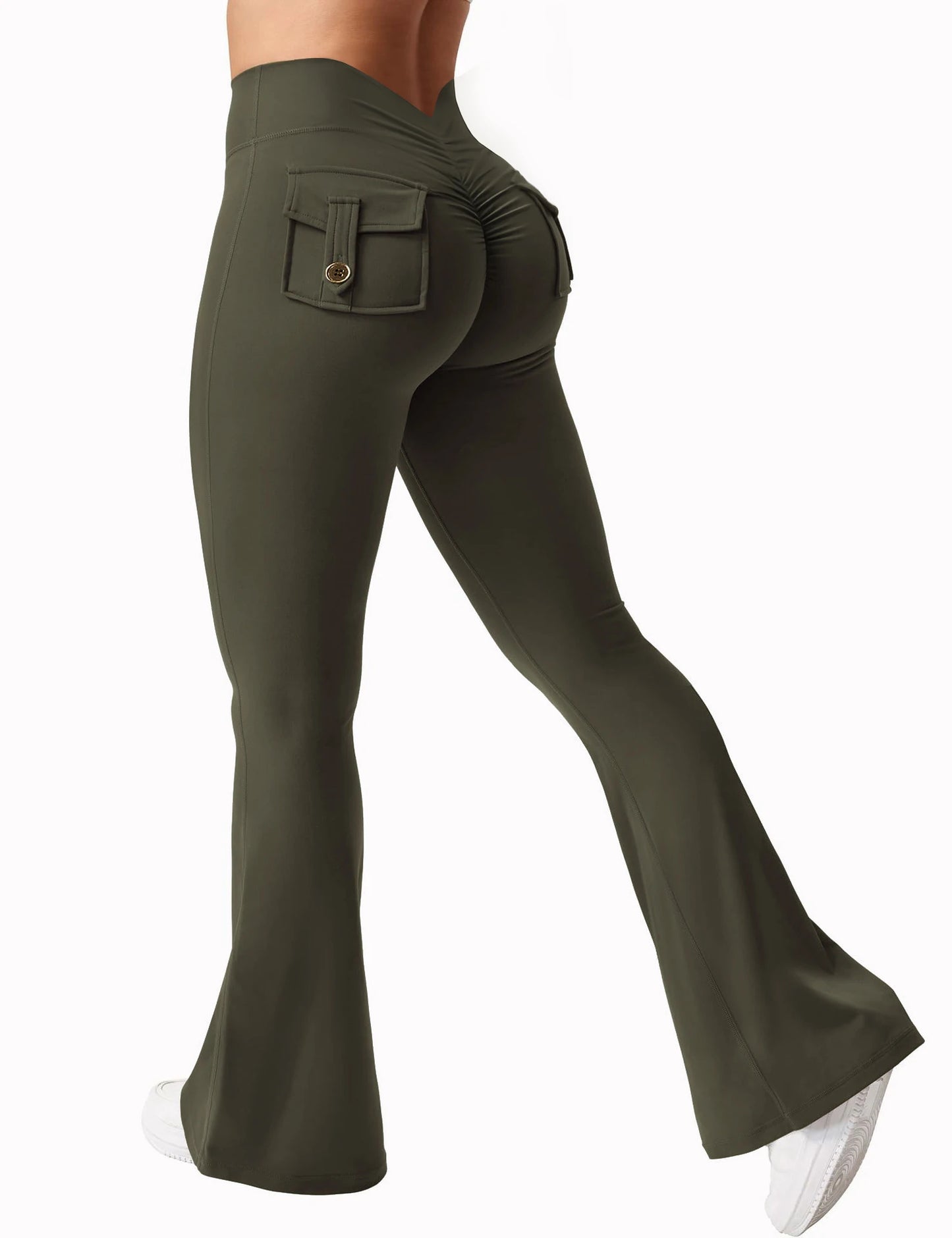 Women's High Waisted Relaxed Flare Wide Leg Fitness Yoga Cargo Pants With Pockets