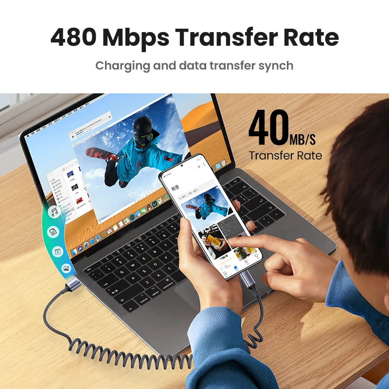 UGREEN 6A SuperCharge For Huawei Honor USB Type C Cable 100W/88W/66W Spring Pull Telescopic Fast Charging Braided USB-C Cable