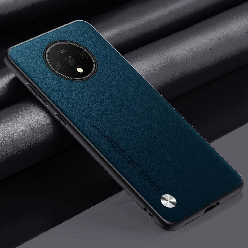 Luxury PU Leather Case For OnePlus 7T Back Cover Matte Silicone Protection Phone