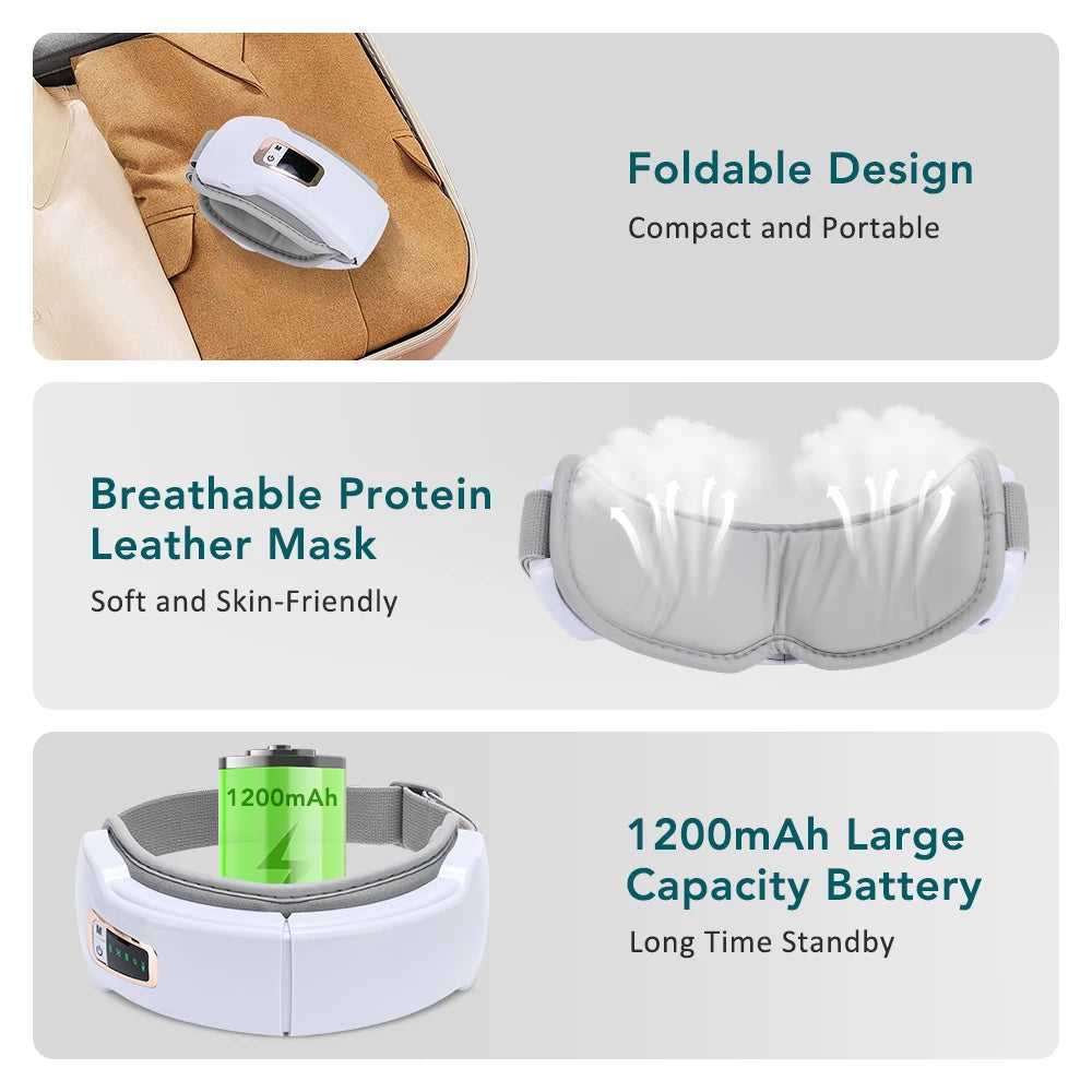 Smart Eye Massager Air Pressure Hot Compress Vibration Massage Glasses Foldable Bluetooth Music Eyes Massage USB Rechargeable