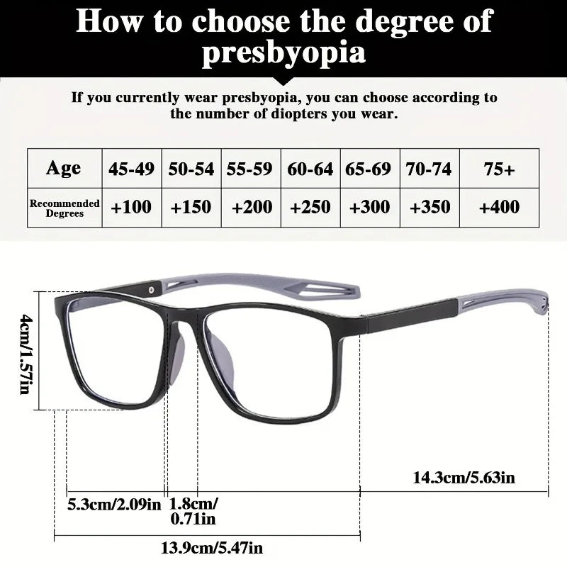3 Pairs of New Sports Presbyopia Glasses Fashionable and Simple Presbyopia Glasses Middle-aged and Elderly Men's and Women's