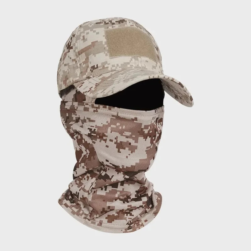 Camo Baseball Cap with Balaclava Outdoor Sun Hat Breathable Hiking Fishing Hats