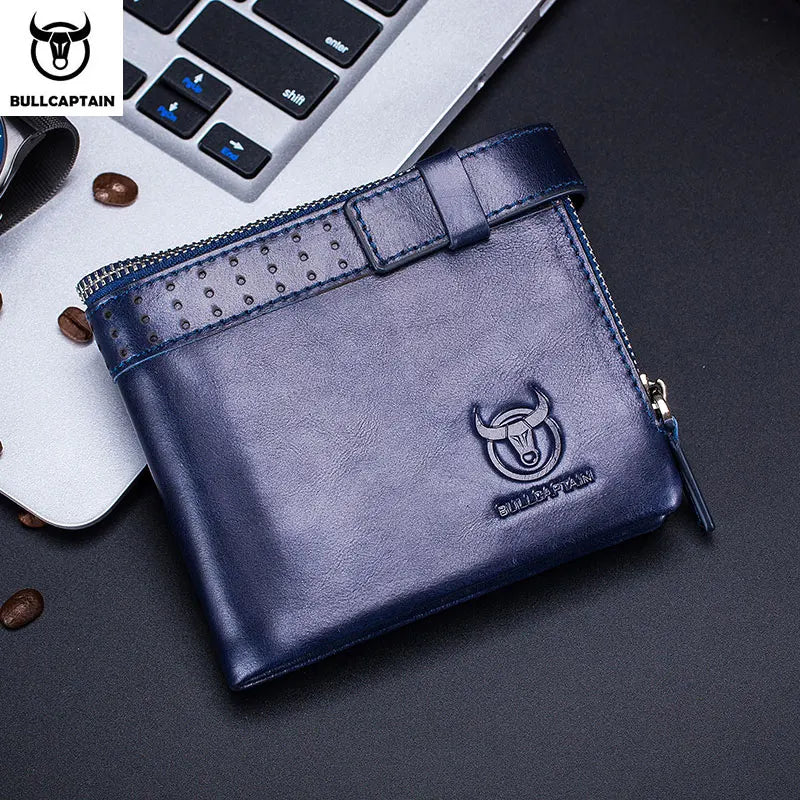BULLCAPTAIN Leather Compact Men's Wallet Short with RFID Wallet High Quality Business Multifunctional Card Slot Wallet QB059