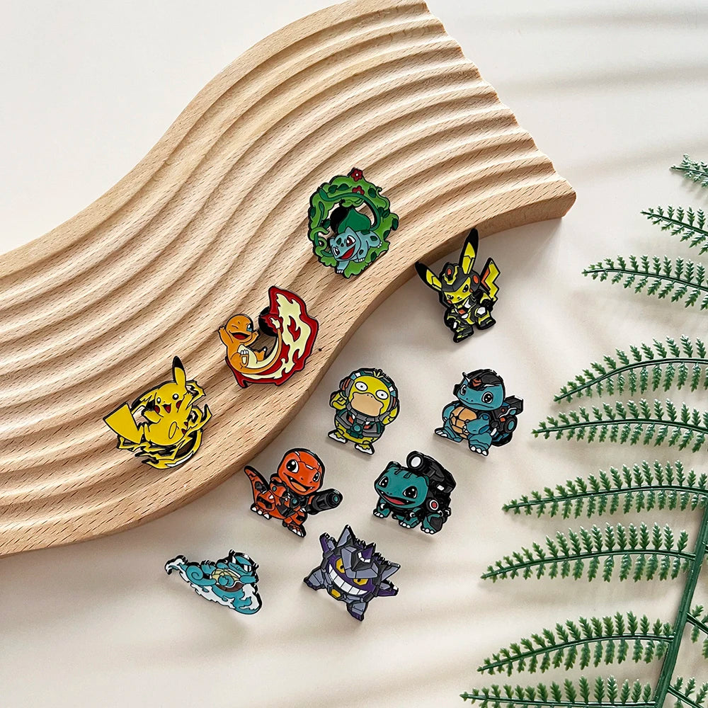 9 Pcs Pokemon Animal Enamel Pin Set Cute Sleep Bulbasaur Pikachu Fashion Embroidery for Backpack Clothing Jewelry Metal Jewelry
