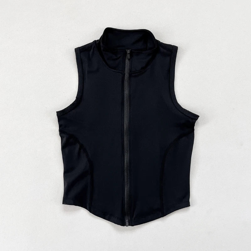 Women's yoga, fitness, sports clothing, sleeveless stand-up collar, zipper exercise vest, slender yoga and fitness vest