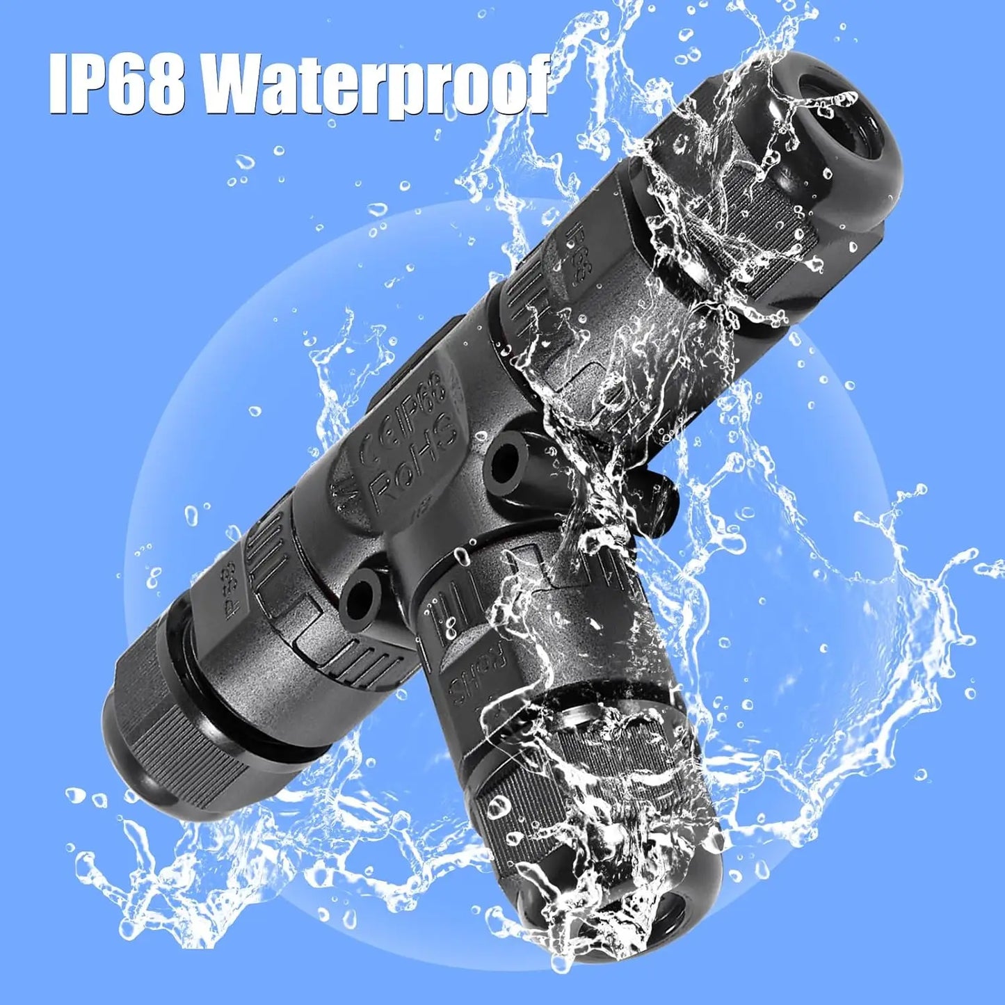 4pcs Upgraded Junction Box Outdoor Waterproof IP68, Outdoor 2 Way T Shape Junction Box Electrical Cable Connector for AWG 28-12