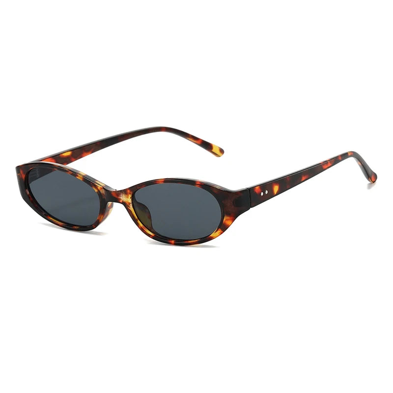 JNPCXI New Fashion Small Oval Punk Men Sunglasses UV400 Retro Rivets Women Cat Eye Leopard Sun Glasses