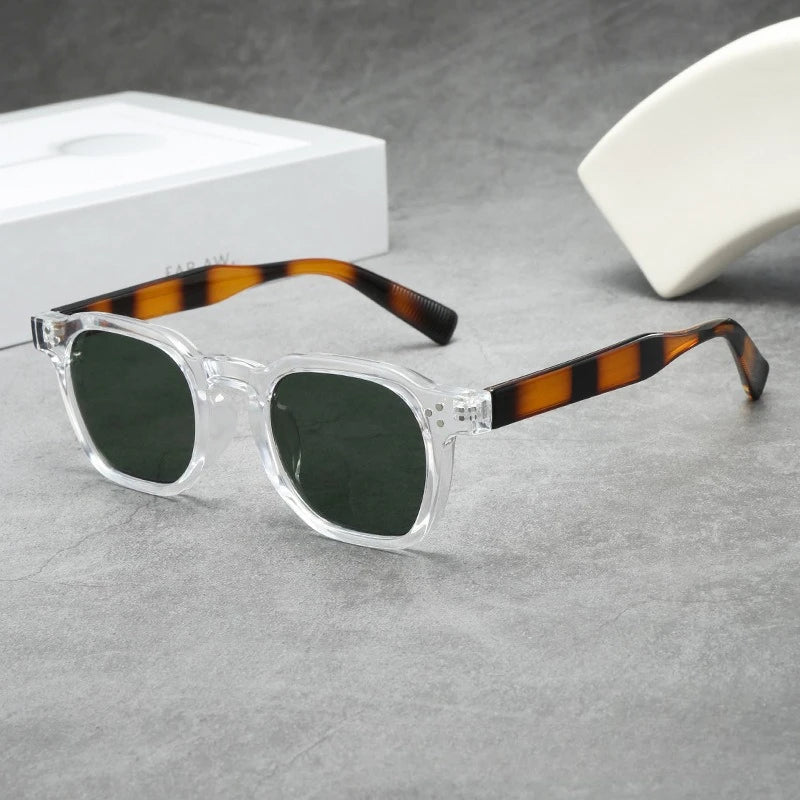 JNPCXI Fashion Square Sunglasses Men Gradient Shades UV400 Vintage Rivets Women Trending Tea Sun Glasses
