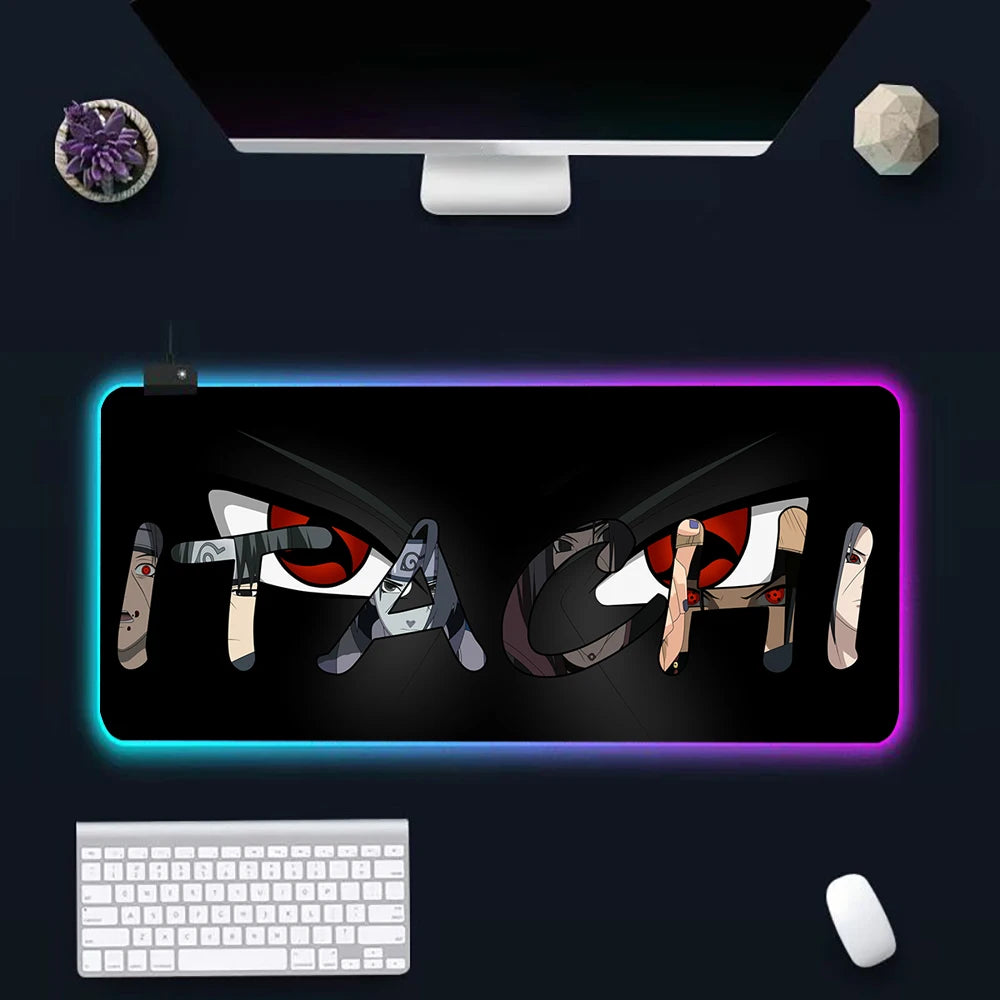 18 Anime N-narutos RGB PC Gaming Keyboard Mouse Pad LED Glowing Mouse Rubber Mat