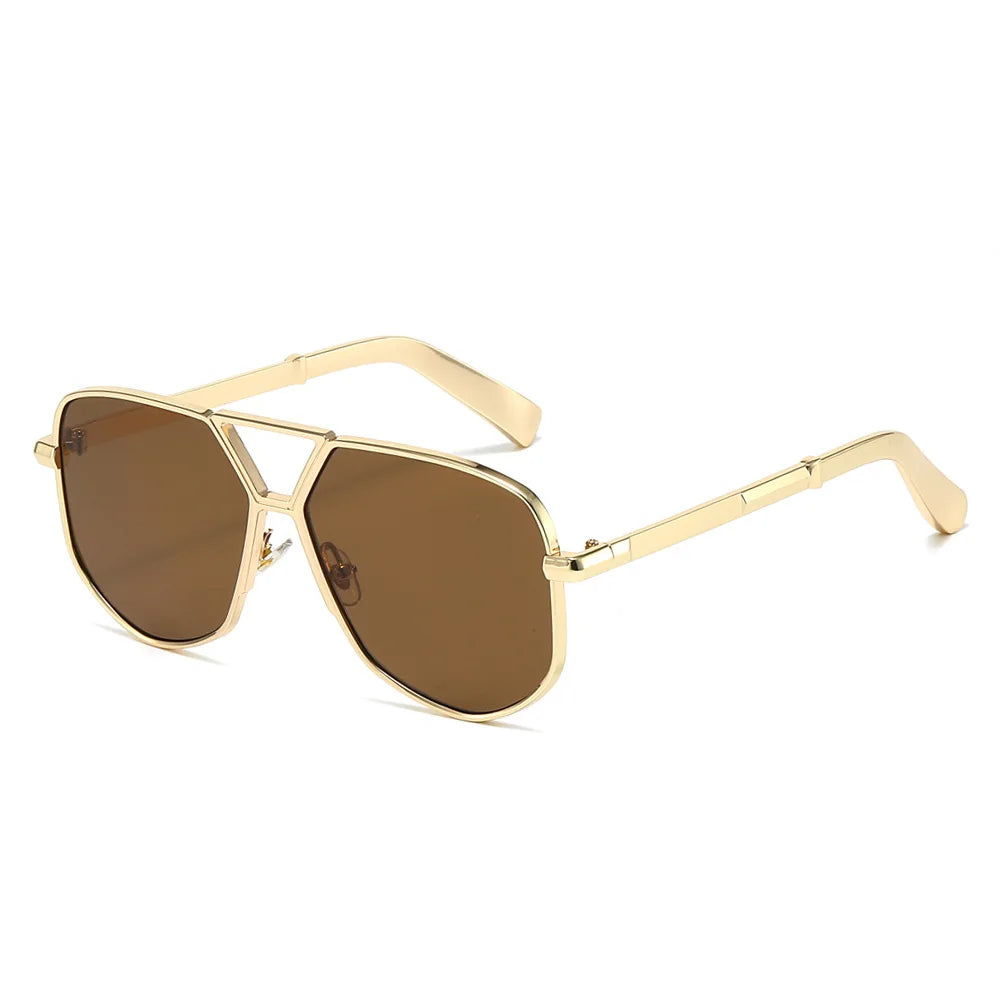 JNPCXI New Oversized Pilot Sunglasses Men Brand Designer Double Bridge Sun Glasses UV400 Metal Frames Beach Holiday Shades