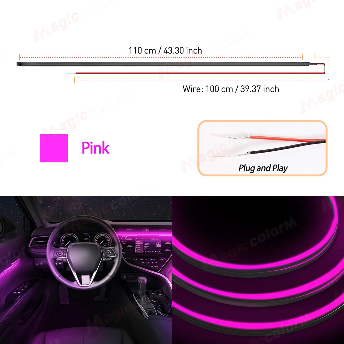EL Wire Car LED Ambient Light Car Interior Decorative Lamp For Universal DIY Flexible Hidden Cuttable Colour Acrylic Strip 110cm