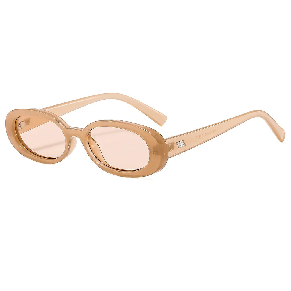 JNPCXI Vintage Oval Sunglasses Women Men Retro Rivet Gradient Amber Female Sun Glasses UV400