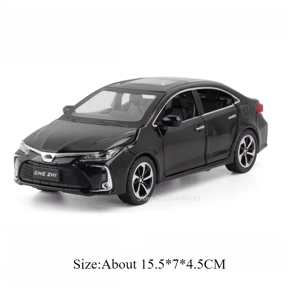 1:32 Crown Corolla Toys Model Car Diecast Alloy Vehicles Rubber Tires 6 Doors Opened Sound Light Pull Back Cars Toy for Kid Gift