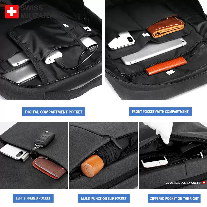 SWISS City Travel Backpack Business Bag School USB Laptop Waterproof Backpack