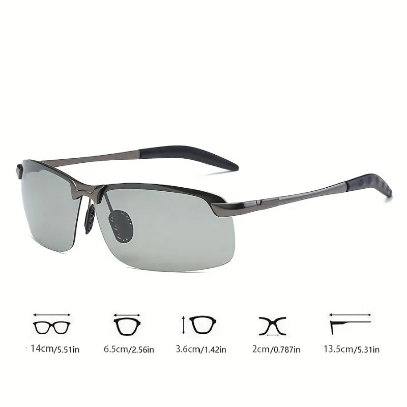 Color Changing Polarized Fashionable Glasses for Men and Women Retro Metal Half Frame