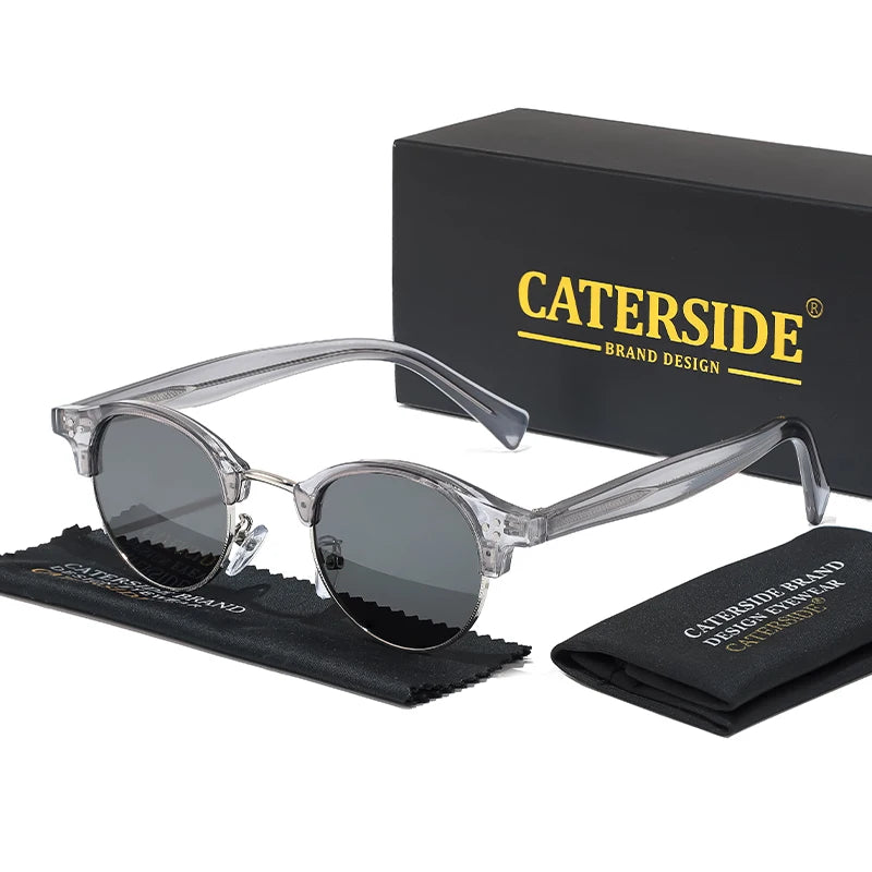 CATERSIDE Retro Punk Sunglasses Men Classic Round Half Frame Fashion Sun Glasses for Women Party Festival Travel Eyewear UV400
