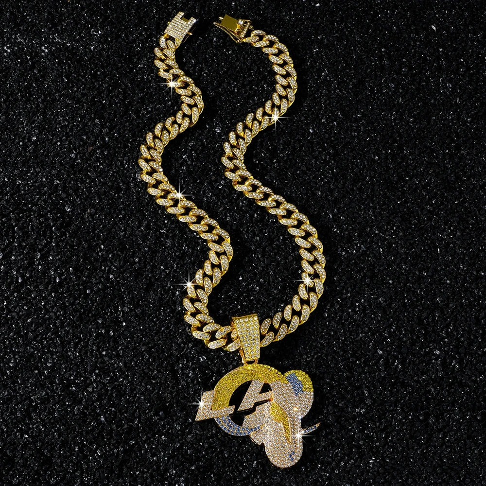 Men's Hip-Hop Personality LOGO Pendant with Cuban Link Chain Iced Out Bling Full Rhinestone Necklaces Fashion Punk Jewelry Gifts