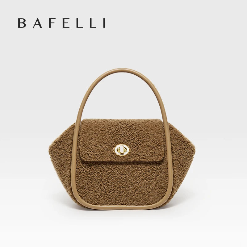 BAFELLI WOMEN HANDBAG WINTER WOOL FASHION LEATHER ORIGINAL STYLE LUXURY PURSE