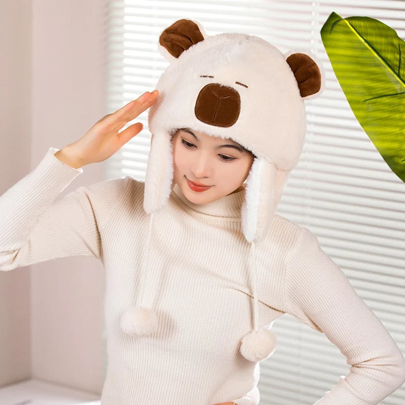 Cute Capybara Penguin Plush Hat For Cycling Warm Family And Friends Cartoon Husky Hat Christmas Gifts for the Winter Holidays