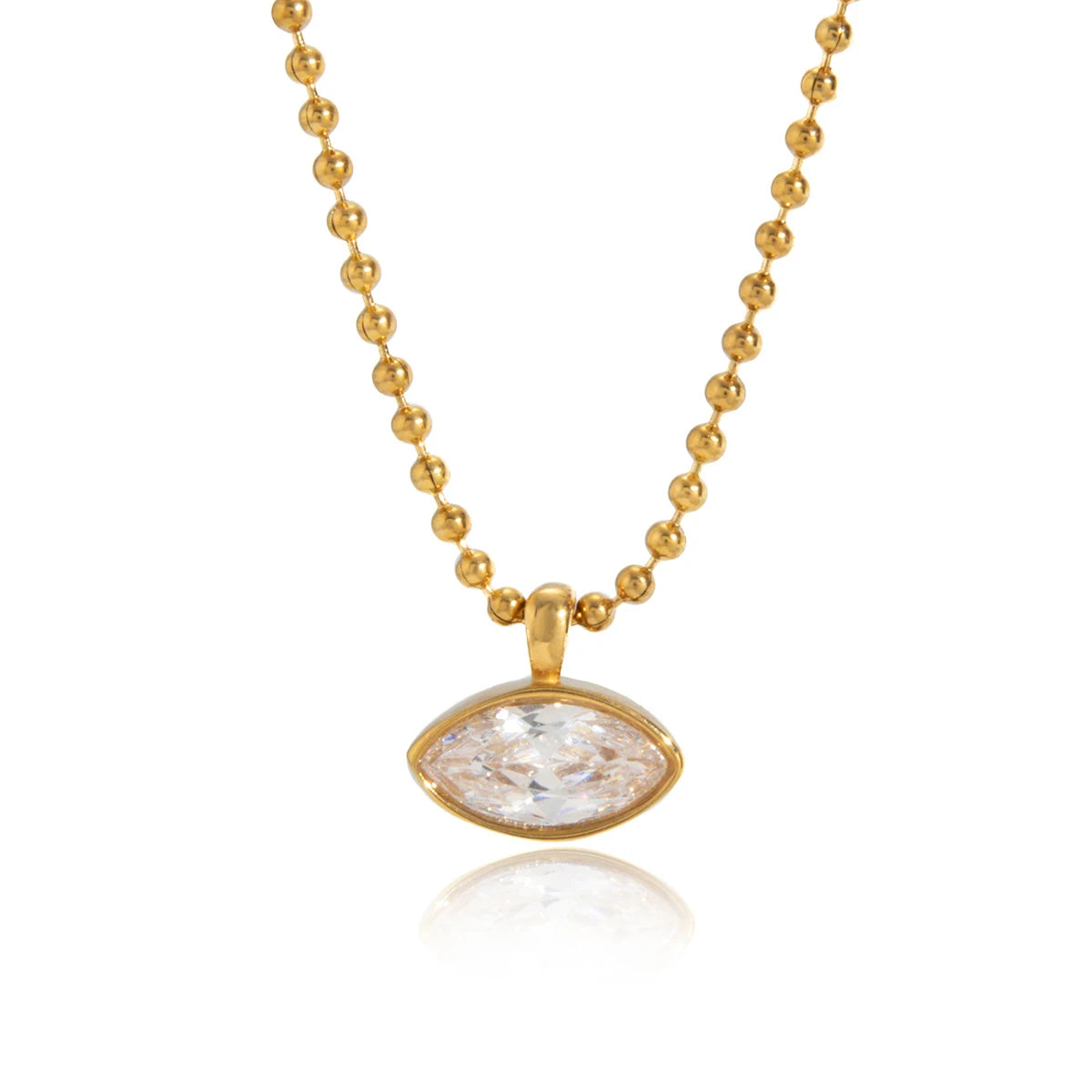 Uworld Classic Geometric waterdrop shape White Zircon Necklace With Bead Chain Women 18K Gold Plated Stainless Steel Necklaces