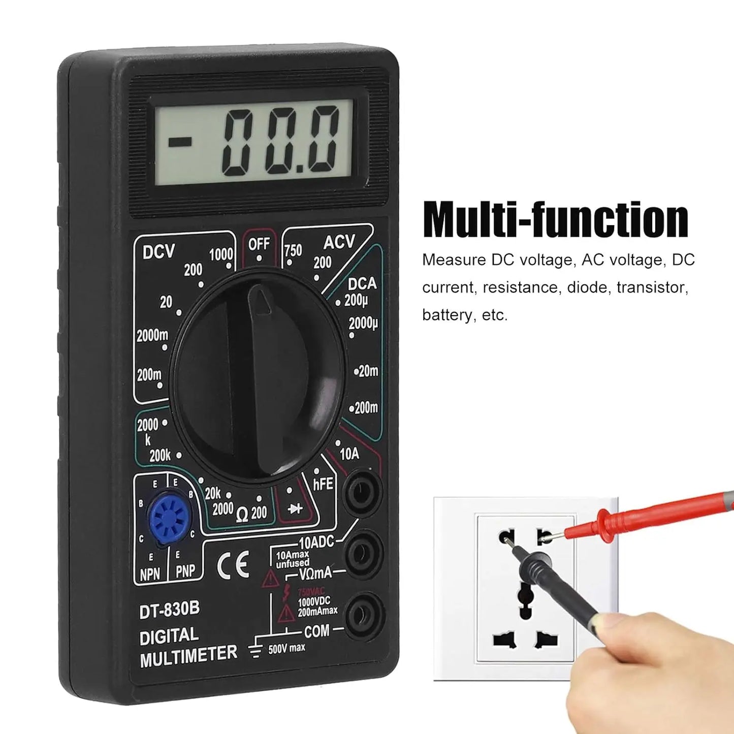 Digital Multimeter Tester, DT830B Electrical Voltmeter Ammeter Portable Volt Multi Meter Car Battery Tester Circuit Tester