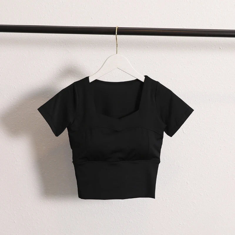 Women's breathable and tight fitting outdoor fitness exercise short sleeved comfortable sports bra yoga top