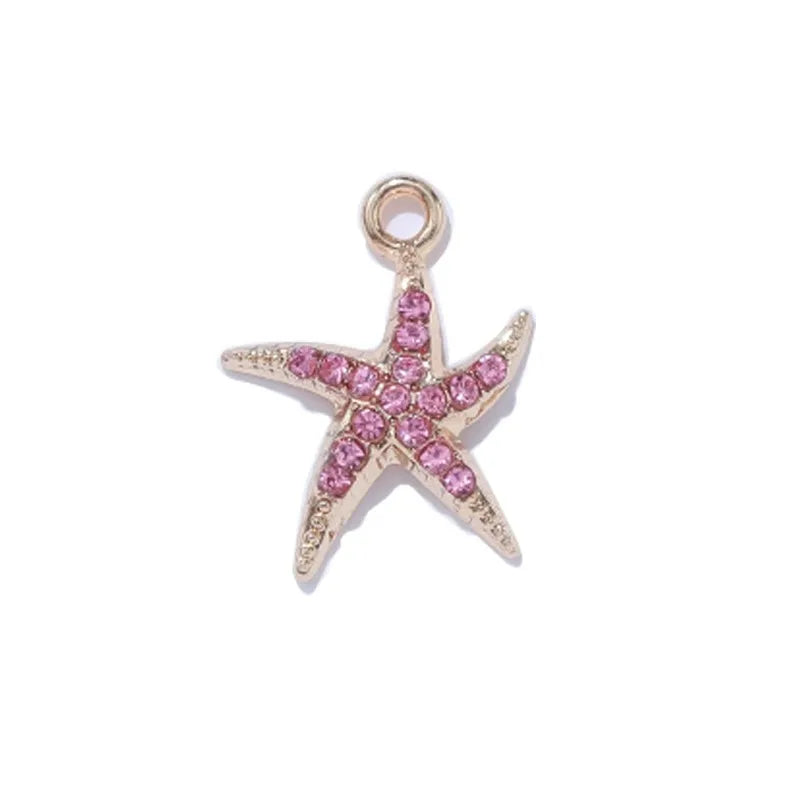 10Pcs Gold Plated Crystal Shell Starfish Charm Pendant for Jewelry Making Bracelet Necklace DIY Accessories Craft Findings