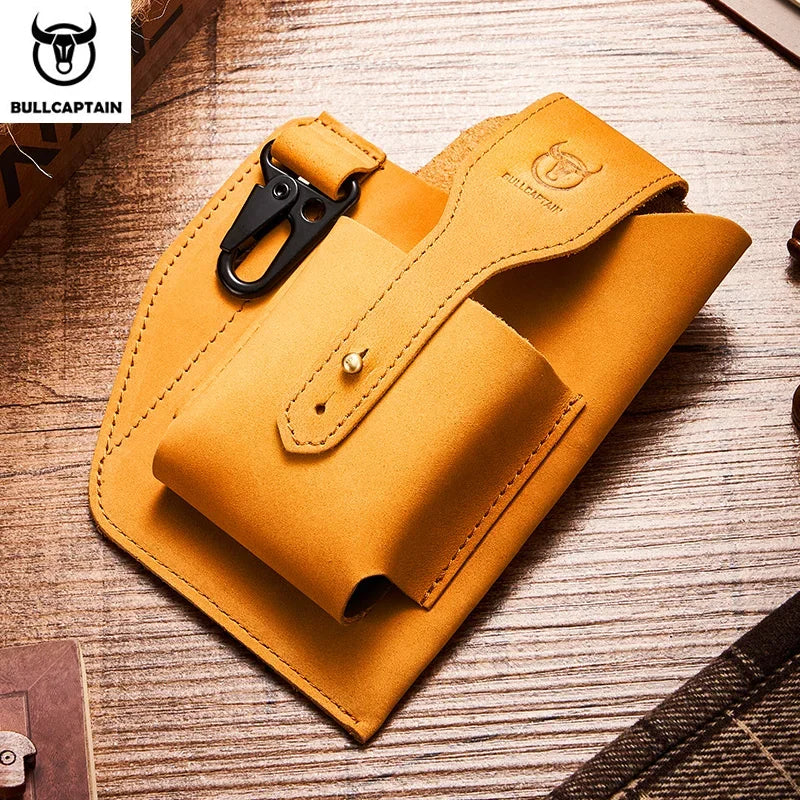 BULLCAPTAIN 2022 New Men's Leather Waist Bag Can Be Used For 5.5-6.8-Inch Mobile Phone Carrying Cigarette Case Outdoor Bag