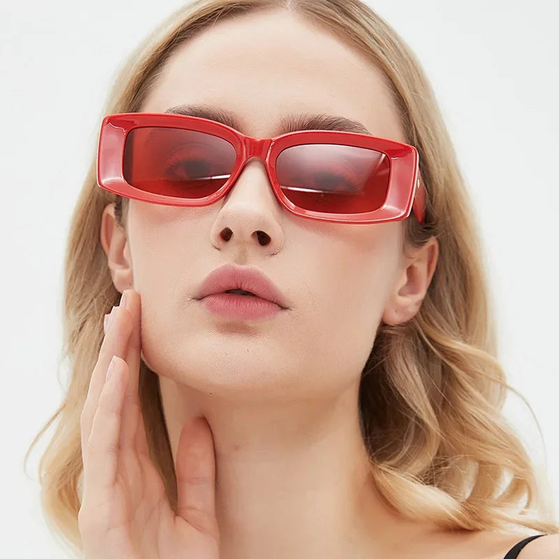 JNPCXI Ins Popular Fashion Square Women Sunglasses Red Retro Shades UV400 Men Trending Oval Sun Glasses